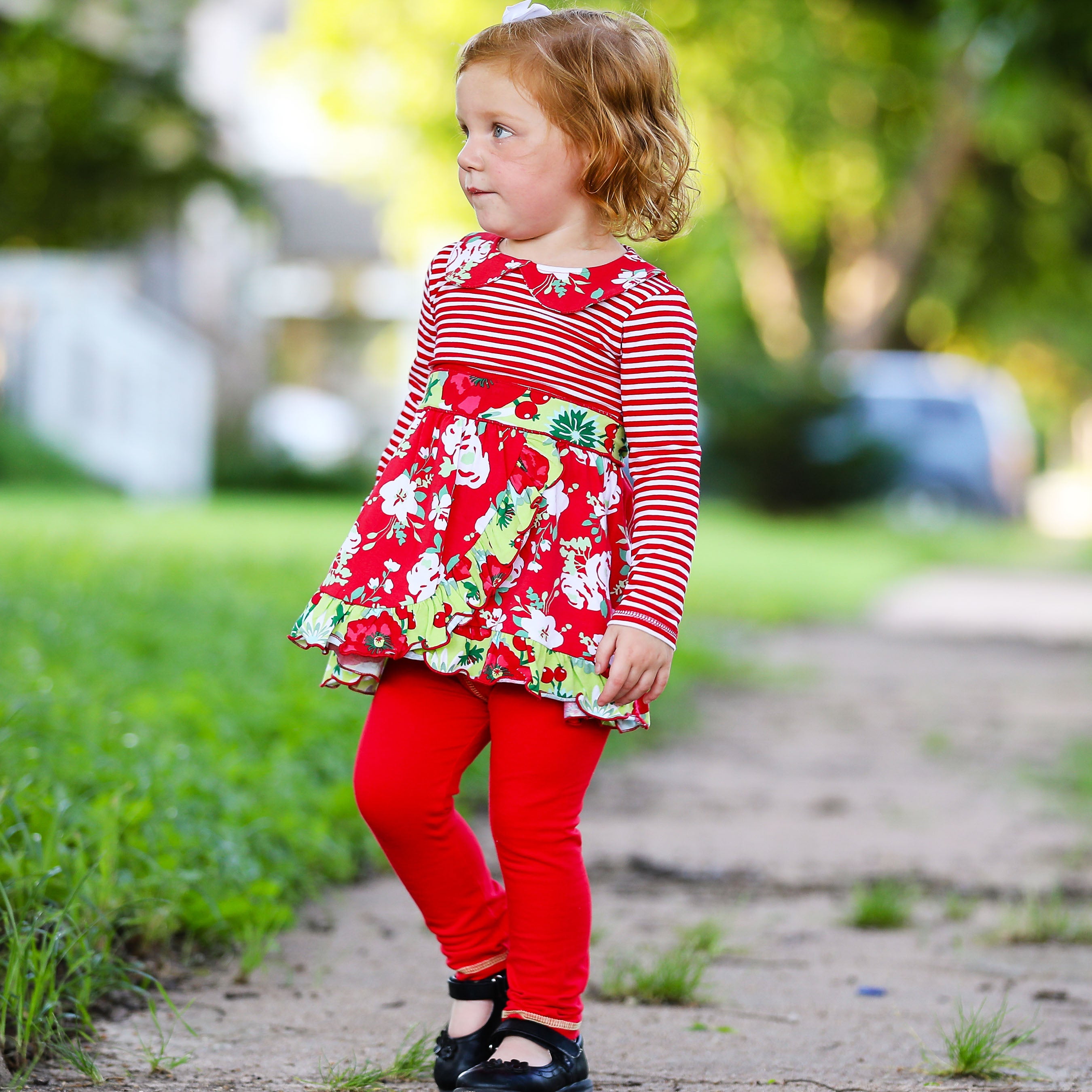 AnnLoren Little & Big Girls Boutique Red Christmas Floral Holiday - Horizon Bliss