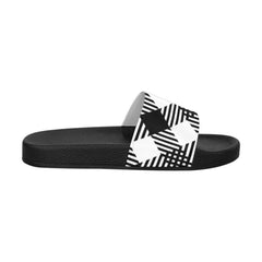 Womens Slides, Flip Flop Sandals, Black And White Plaid Print - Horizon Bliss