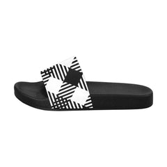 Womens Slides, Flip Flop Sandals, Black And White Plaid Print - Horizon Bliss