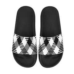 Womens Slides, Flip Flop Sandals, Black And White Plaid Print - Horizon Bliss