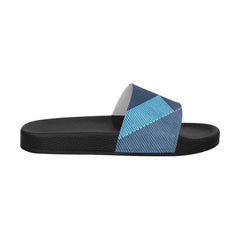 Womens Slides, Flip Flop Sandals, Blue Denim Grid - Horizon Bliss