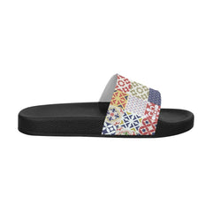 Womens Slides, Flip Flop Sandals, Patchwork Print - Horizon Bliss