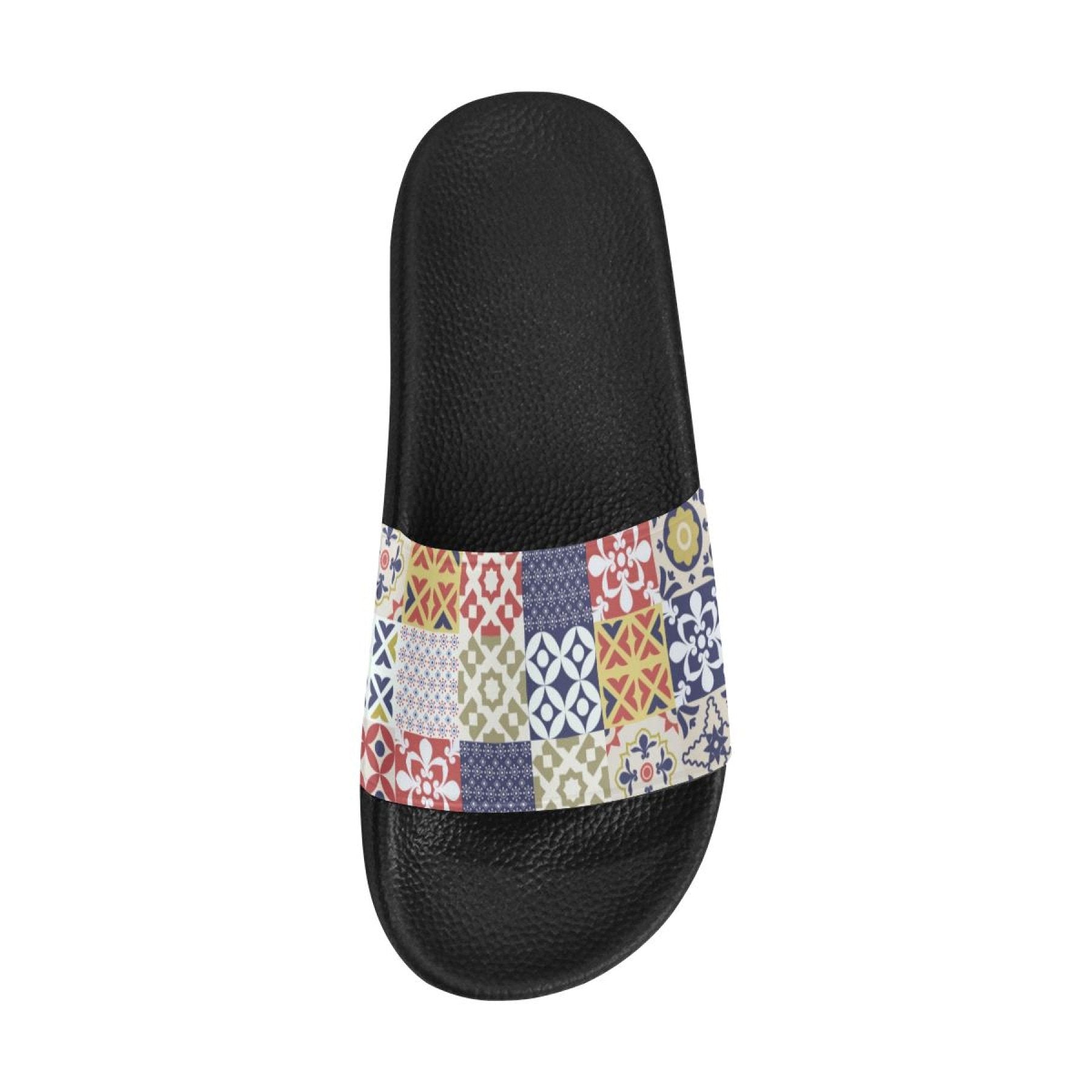 Womens Slides, Flip Flop Sandals, Patchwork Print - Horizon Bliss