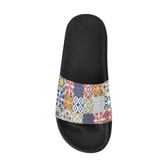 Womens Slides, Flip Flop Sandals, Patchwork Print - Horizon Bliss