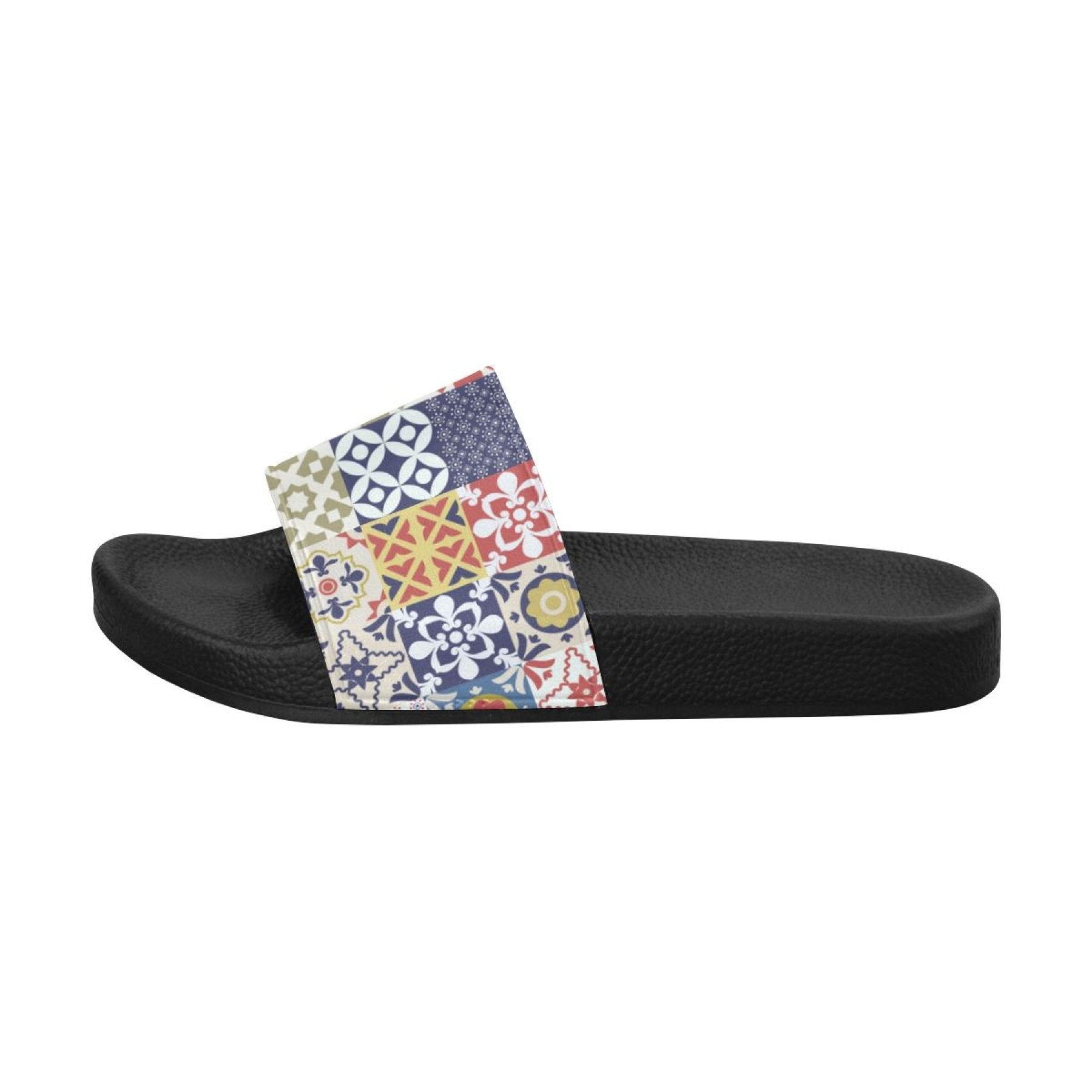 Womens Slides, Flip Flop Sandals, Patchwork Print - Horizon Bliss