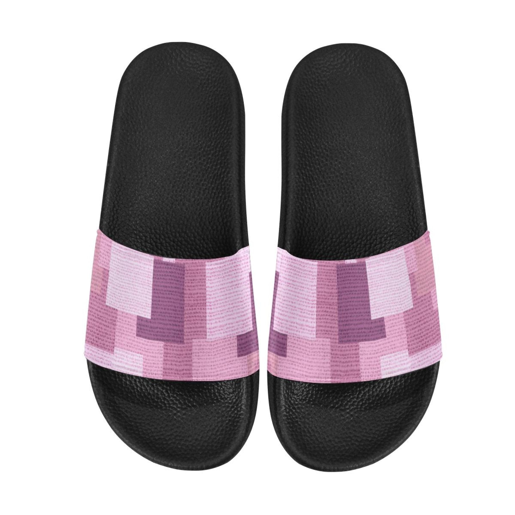 Womens Slides, Flip Flop Sandals, Pink Grid Print - Horizon Bliss