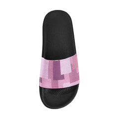 Womens Slides, Flip Flop Sandals, Pink Grid Print - Horizon Bliss