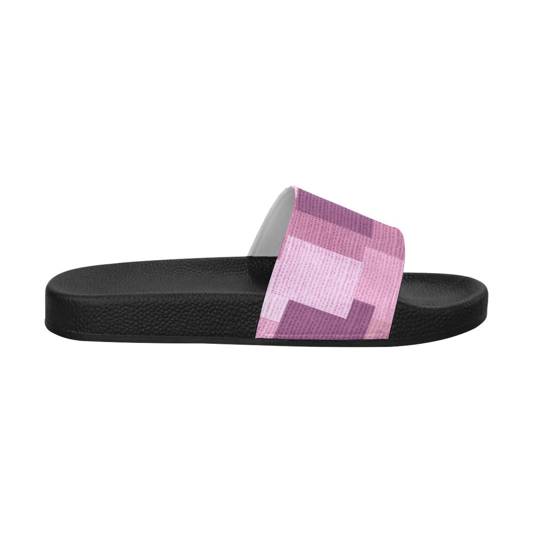 Womens Slides, Flip Flop Sandals, Pink Grid Print - Horizon Bliss