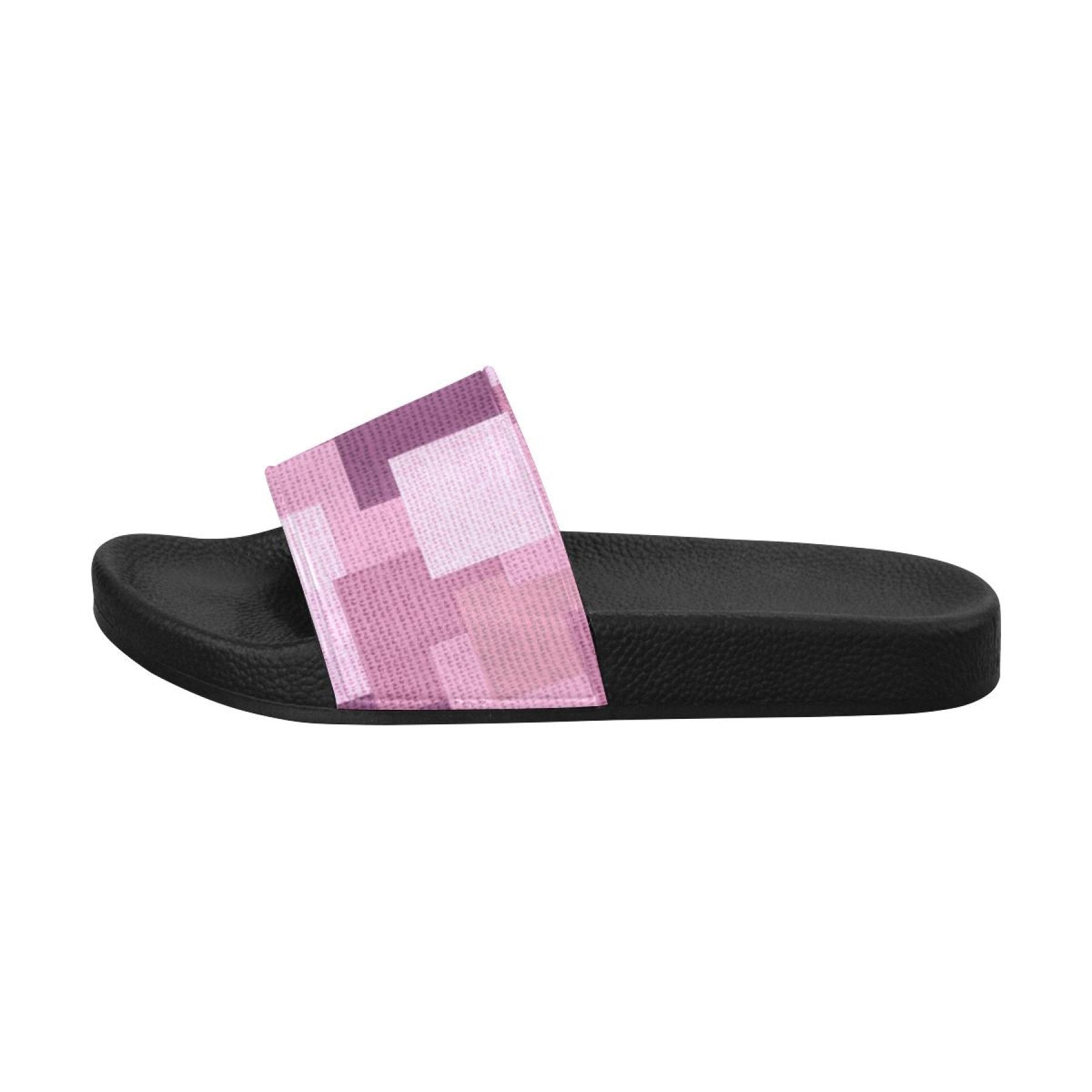 Womens Slides, Flip Flop Sandals, Pink Grid Print - Horizon Bliss