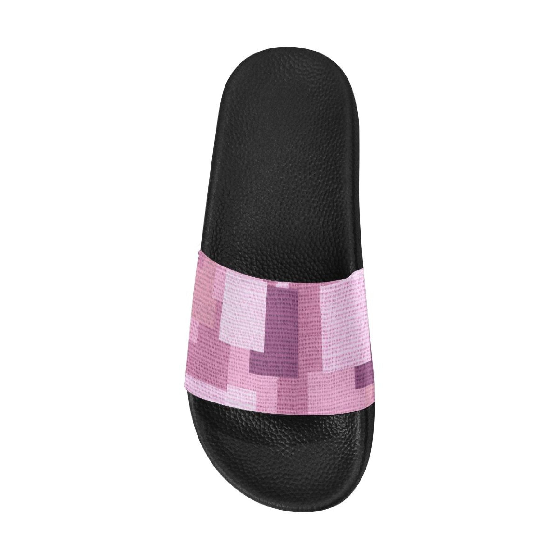 Womens Slides, Flip Flop Sandals, Pink Grid Print - Horizon Bliss