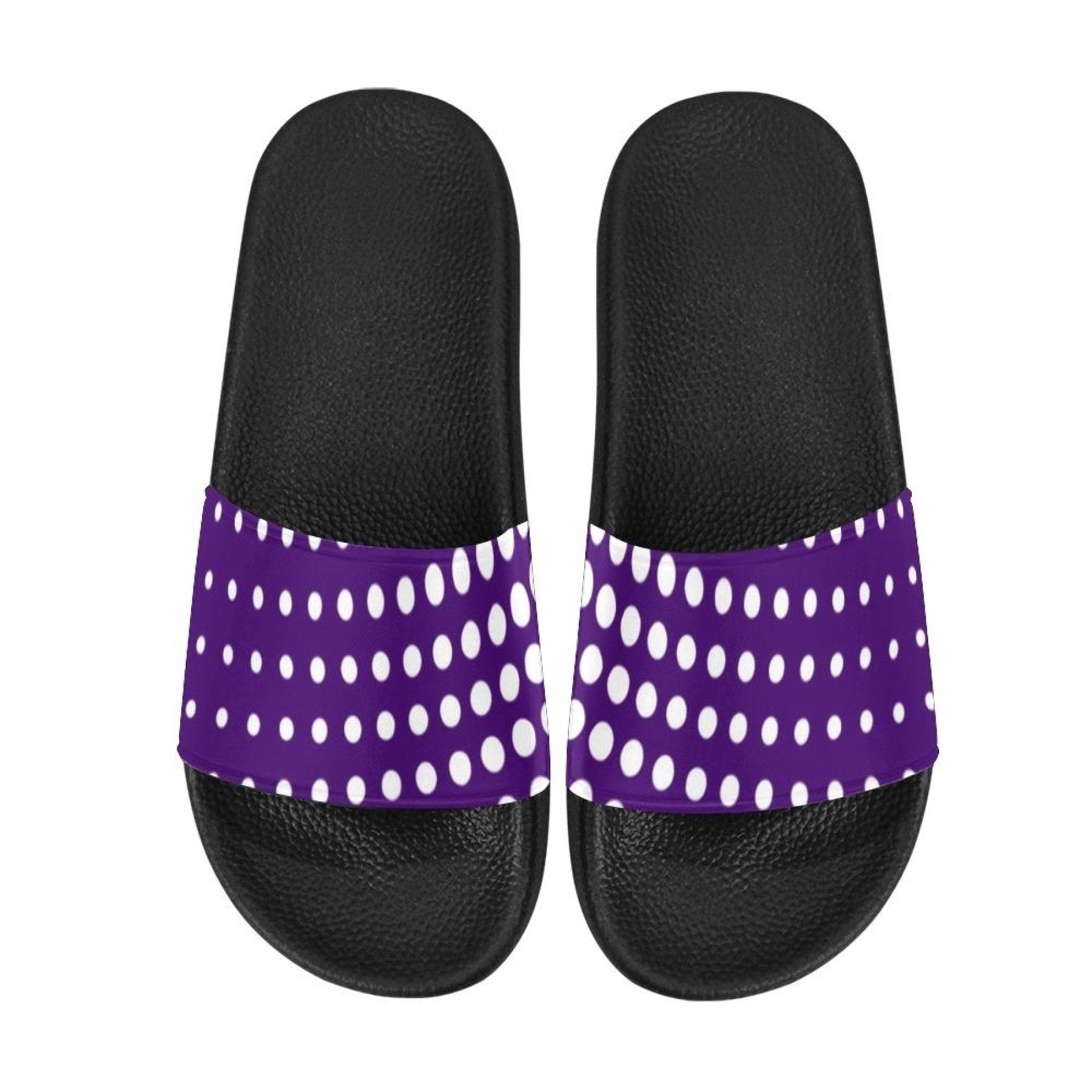 Womens Slides, Flip Flop Sandals, Purple And White Dotted Print - Horizon Bliss