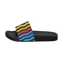 Womens Slides, Flip Flop Sandals, Rainbow Stripe Print - Horizon Bliss