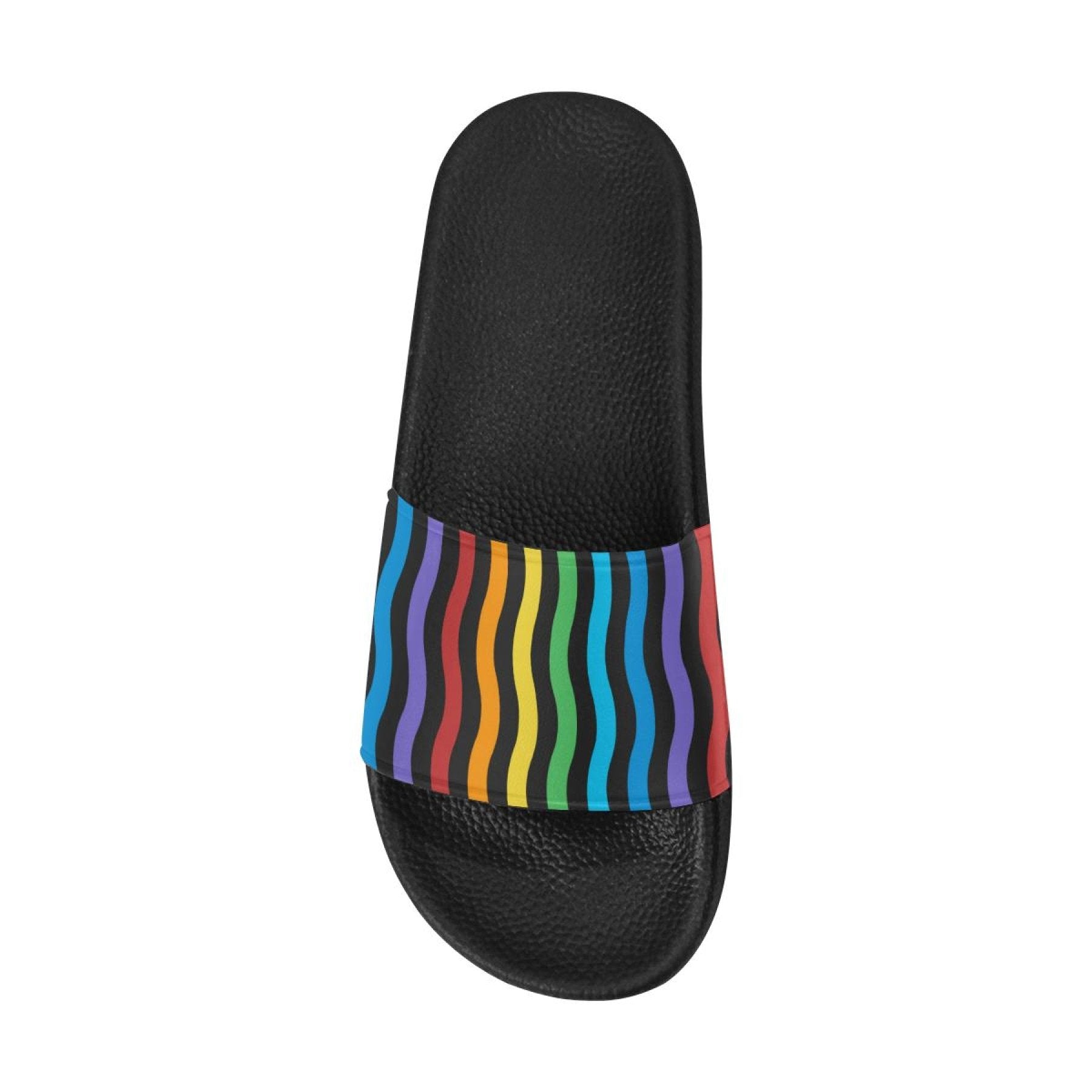 Womens Slides, Flip Flop Sandals, Rainbow Stripe Print - Horizon Bliss