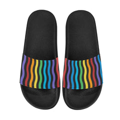 Womens Slides, Flip Flop Sandals, Rainbow Stripe Print - Horizon Bliss