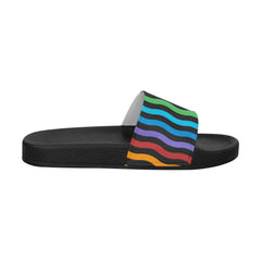 Womens Slides, Flip Flop Sandals, Rainbow Stripe Print - Horizon Bliss