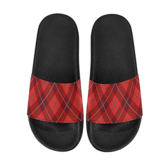 Womens Slides, Flip Flop Sandals, Womens Red Tartan Print - Horizon Bliss