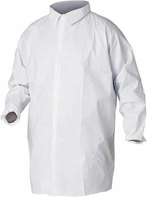 Disposable SF Lab Coats. Pack of 10 White Large Polypropylene 40 gsm