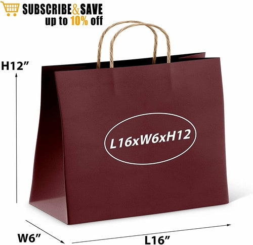 Wine Shopping Bags 16" x 6" x 12", Pack of 250 Dark Wine Paper Bags