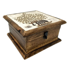 Hand Carved Wood Box 7x7 inches