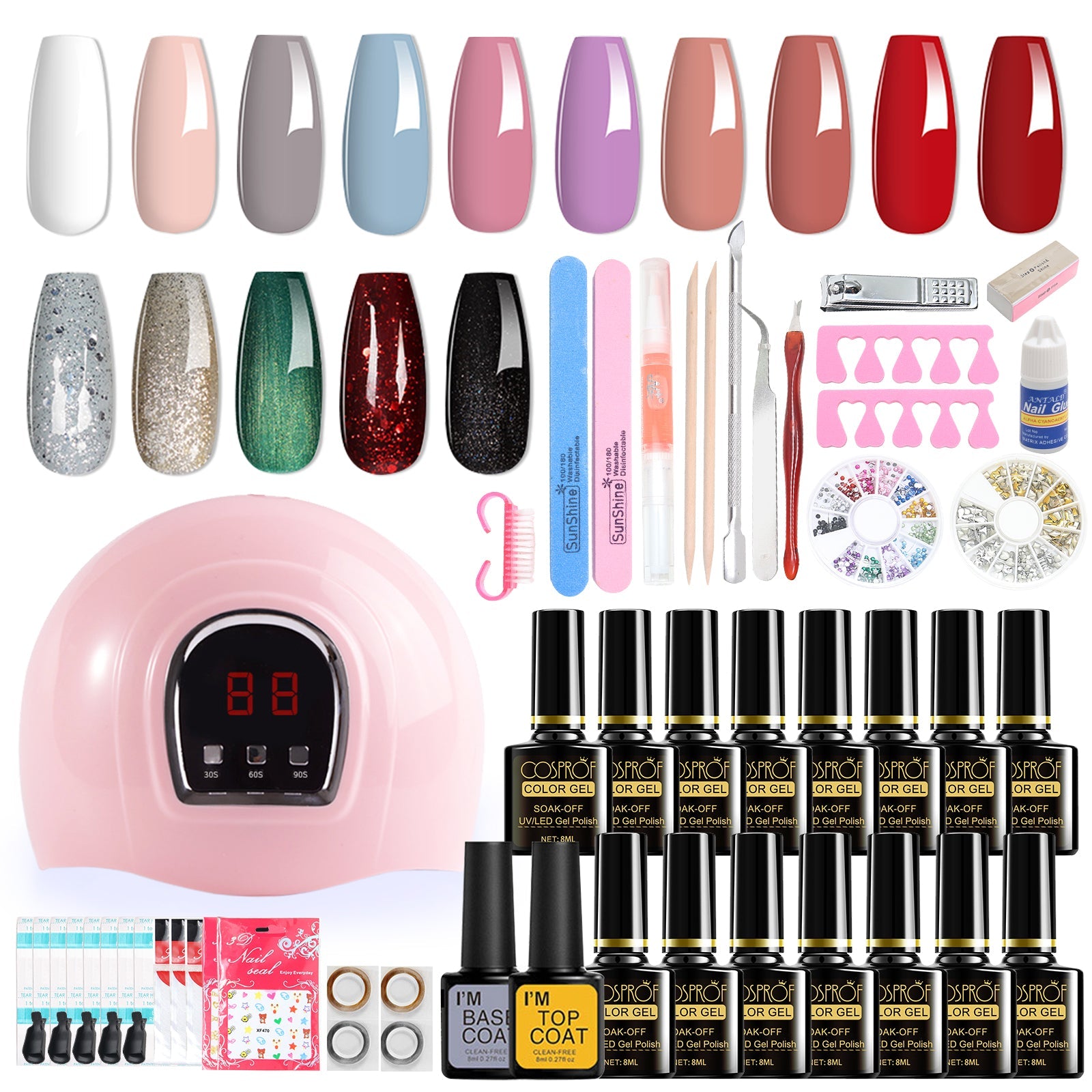 36W 18LED Nail Lamp Gel Nail Polish Starter Kit Manicure 15 Colors - Horizon Bliss