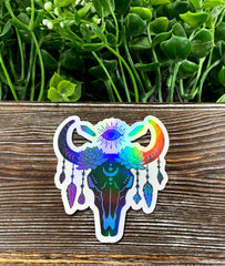 Cow Skull and Jewels, Die Cut Sticker, Graphic Art Sticker, Vinyl, ,