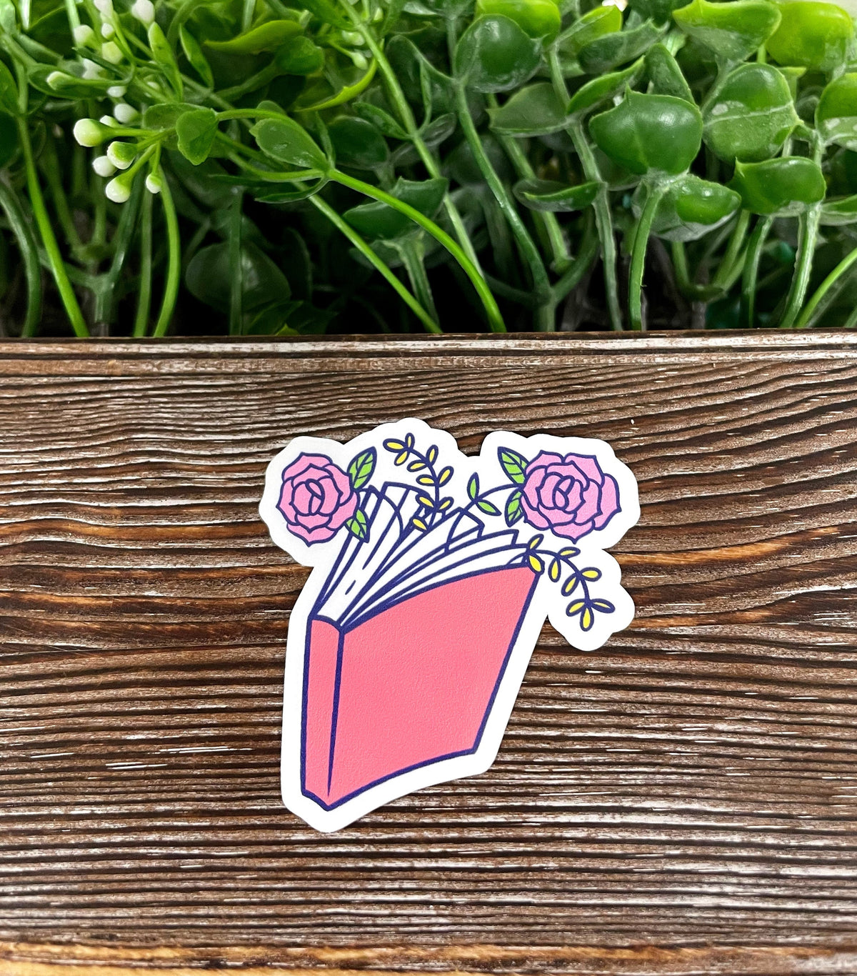 Closed Book and Roses, Die Cut Sticker, Graphic Art Vinyl, , Boho Fun,