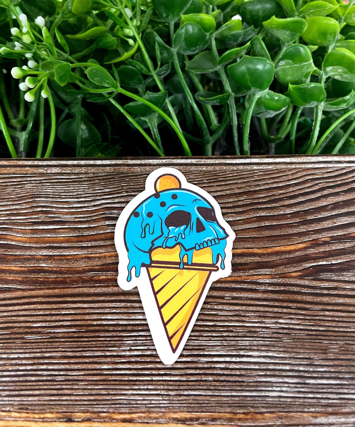 Creepy Skull Blue Ice Cream Cone, Die Cut Vinyl Sticker, , Boho Fun,