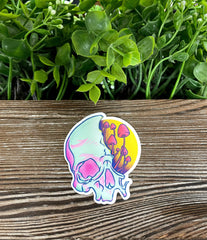 Partial Skull w/ Mushrooms, Die Cut Vinyl Sticker, Boho Fun, Water