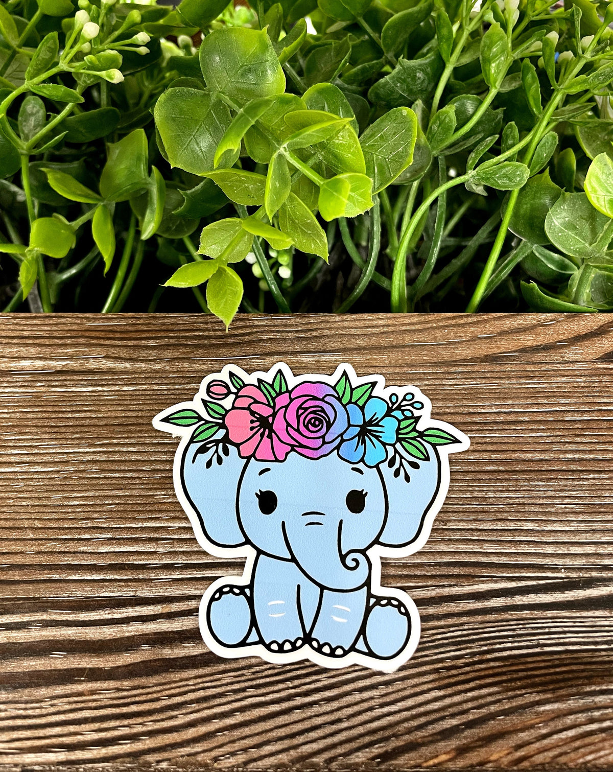 Baby Blue Elephant Sticker, Flower Crown |Sticker or Magnet