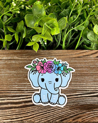 Baby Blue Elephant Sticker, Flower Crown |Sticker or Magnet