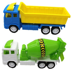 Cement mixer truck and dumper truck toys for kids pack of 2