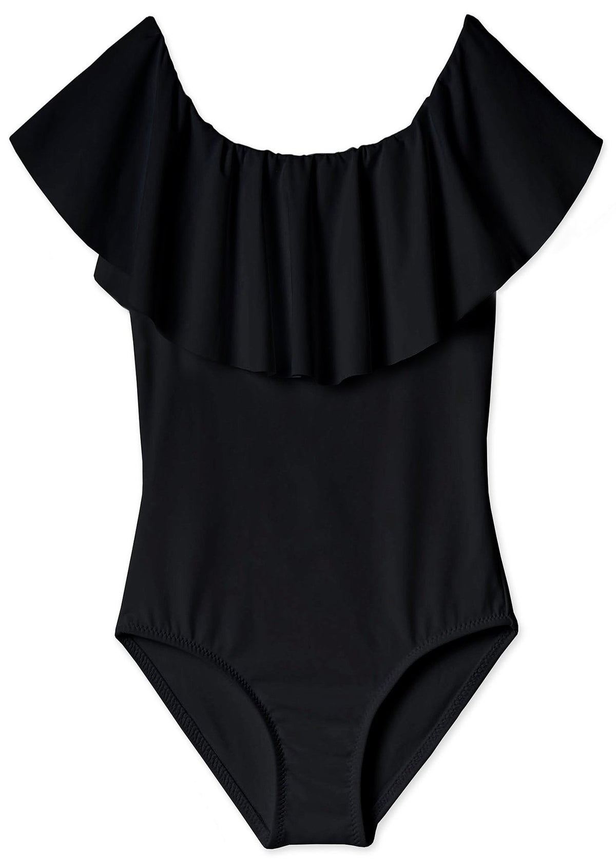 Black Draped Swimsuit for Girls - Horizon Bliss