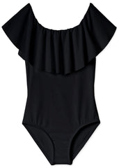 Black Draped Swimsuit for Girls - Horizon Bliss