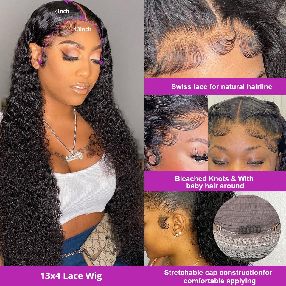 13x4 HD Transparent Lace Front Jerry Curl Human Hair Wigs 200% Density - Horizon Bliss