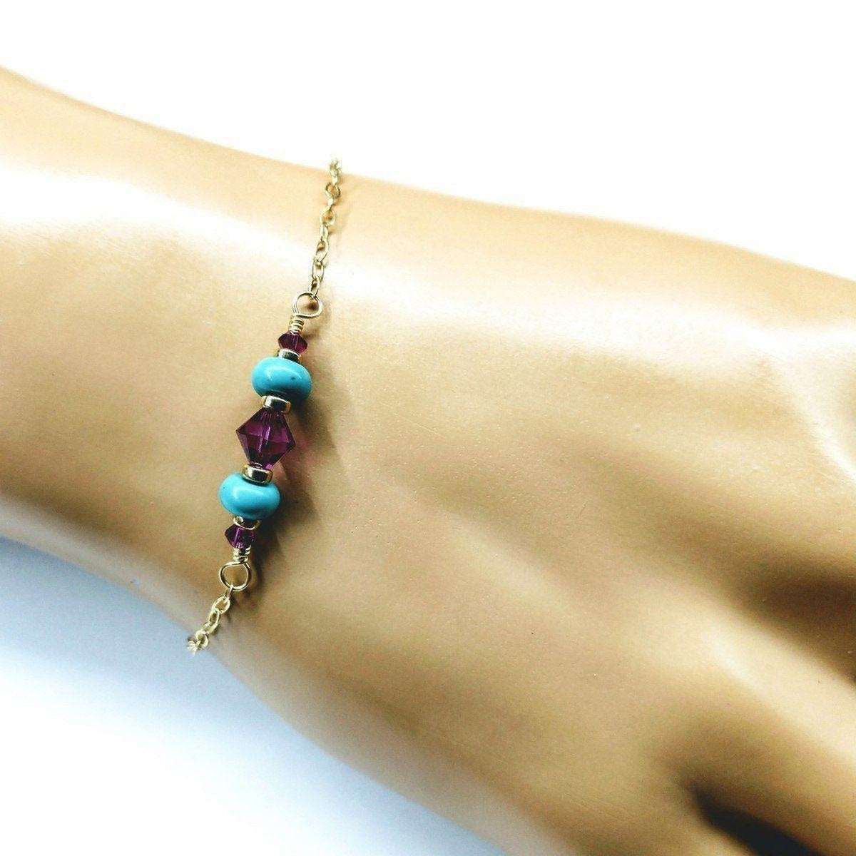 Gold Filled Pink Turquoise Gemstone Bracelet - Horizon Bliss