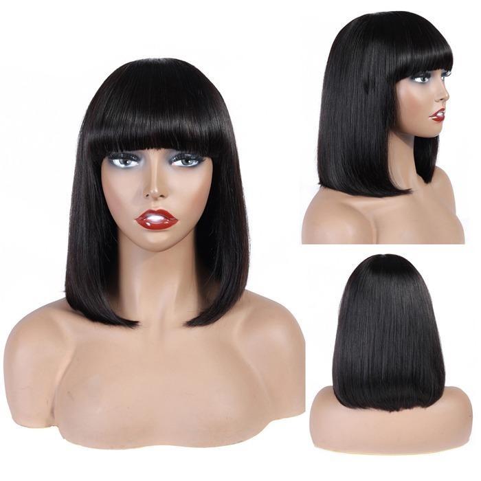 Straight Bob Human Hair Wigs with Bangs for Black Women Brazilian Full - Horizon Bliss