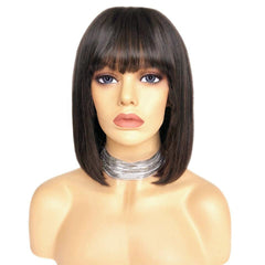 Straight Bob Human Hair Wigs with Bangs for Black Women Brazilian Full - Horizon Bliss