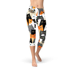 Womens All Over Print Cats Capri Leggings - Horizon Bliss