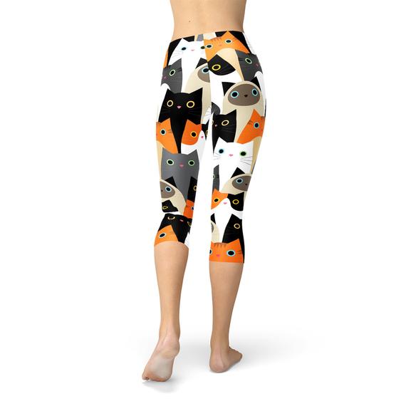 Womens All Over Print Cats Capri Leggings - Horizon Bliss