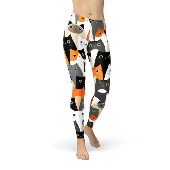 Womens All Over Print Cats Leggings - Horizon Bliss