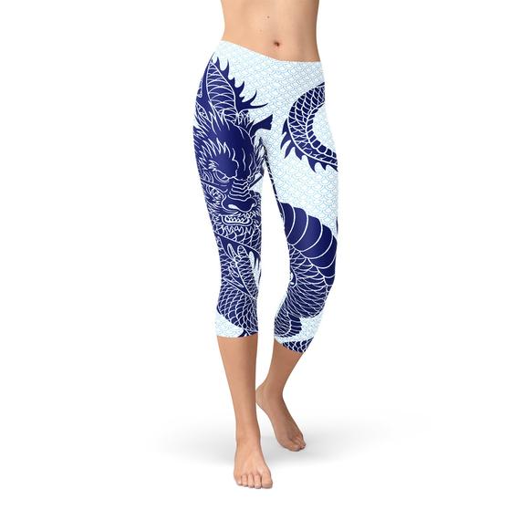 Womens Japanese Dragon Capri Leggings - Horizon Bliss