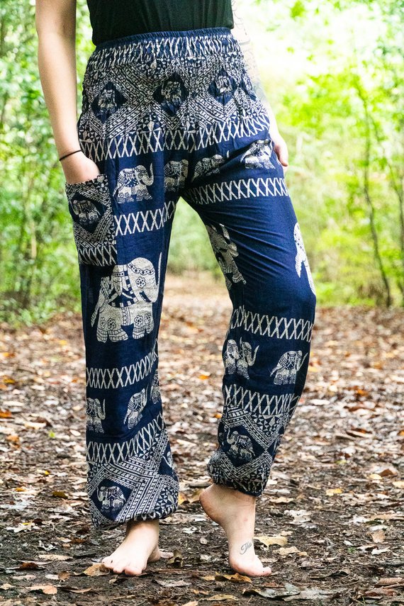 Blue ELEPHANT Pants Women Boho Pants Hippie Pants Yoga - Horizon Bliss