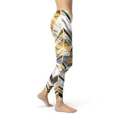 Womens White Marble w/ Black Gold Lines Leggings - Horizon Bliss