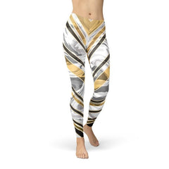 Womens White Marble w/ Black Gold Lines Leggings - Horizon Bliss