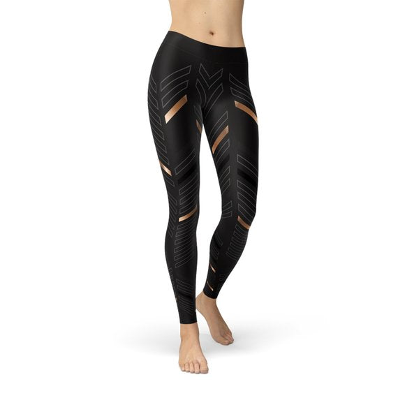 Womens Sports Stripes Black Leggings - Horizon Bliss