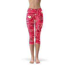 Love Hearts Red Capri Leggings