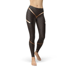 Womens Striped Lines Sports Brown Leggings - Horizon Bliss