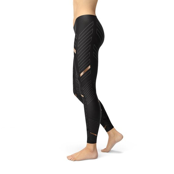 Womens Sports Stripes Black Leggings - Horizon Bliss