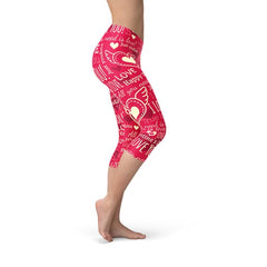 Love Hearts Red Capri Leggings