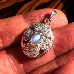 Moonstone Pendant, Sterling Silver Pendant, Shamrock silver Pendant,